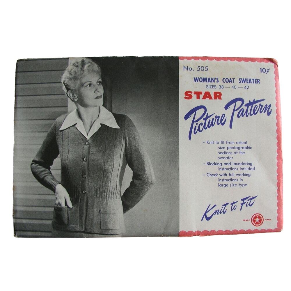 Coat Sweater Knitting Star Picture Pattern 1947 No 505 Womens Vintage